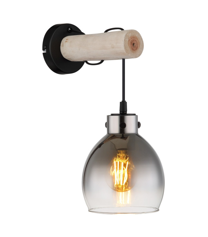 Ryan Wall Lamp Matt Black Smoke Glass Shade 1x E27-1
