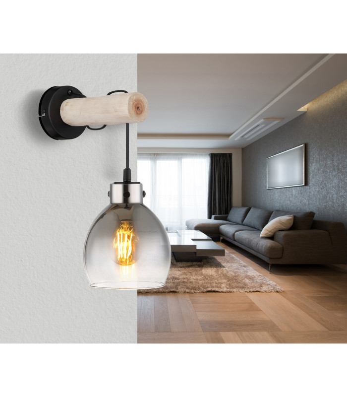 Ryan Wall Lamp Matt Black Smoke Glass Shade 1x E27-3