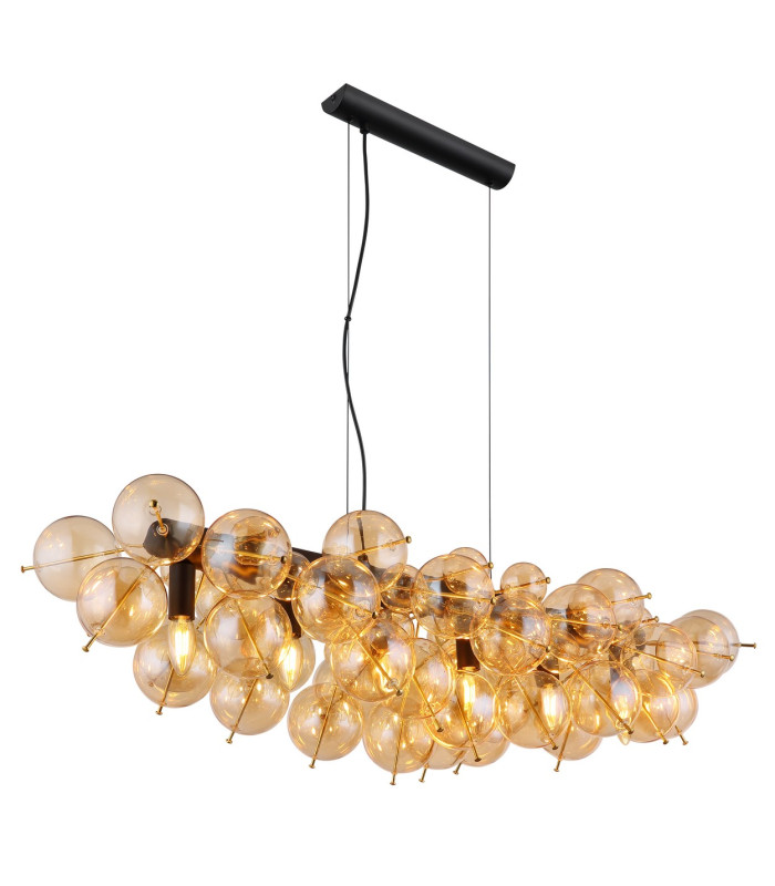 Udo Bar Pendant Ceiling Light Matt Black Balls Amber Glass Shade 6x E14-1