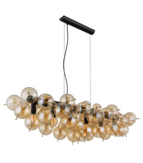 Udo Bar Pendant Ceiling Light Matt Black Balls Amber Glass Shade 6x E14-2
