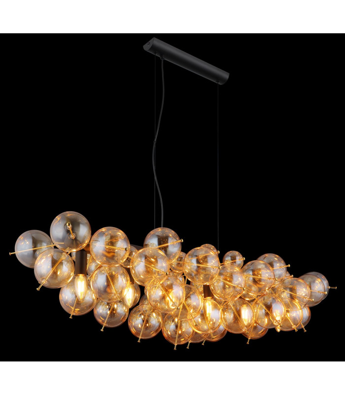 Udo Bar Pendant Ceiling Light Matt Black Balls Amber Glass Shade 6x E14-4