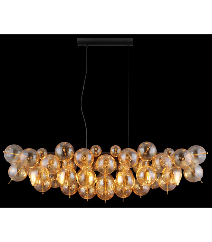 Udo Bar Pendant Ceiling Light Matt Black Balls Amber Glass Shade 6x E14-5