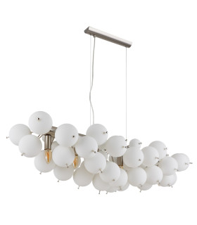 Udo Bar Pendant Ceiling Light Nickel Matt Balls Opal Glass Shade 6x E14-2