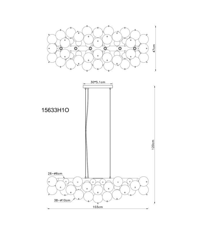 Udo Bar Pendant Ceiling Light Nickel Matt Balls Opal Glass Shade 6x E14-4