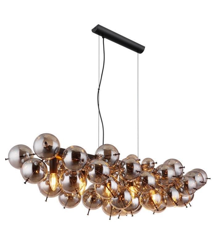 Udo Bar Pendant Ceiling Light Matt Black Balls Smoke Glass Shade 6x E14-1