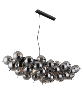 Udo Bar Pendant Ceiling Light Matt Black Balls Smoke Glass Shade 6x E14-2
