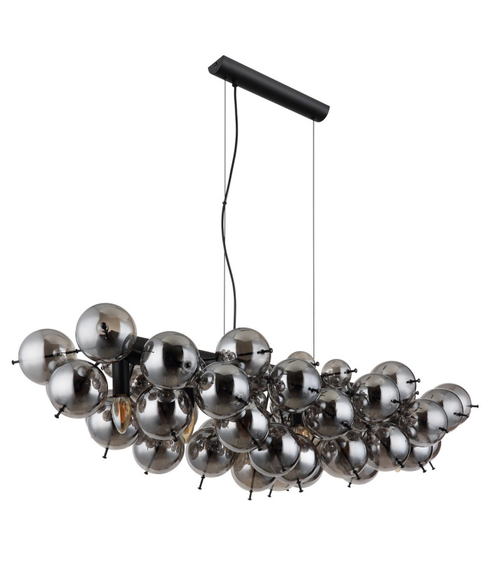 Udo Bar Pendant Ceiling Light Matt Black Balls Smoke Glass Shade 6x E14-2
