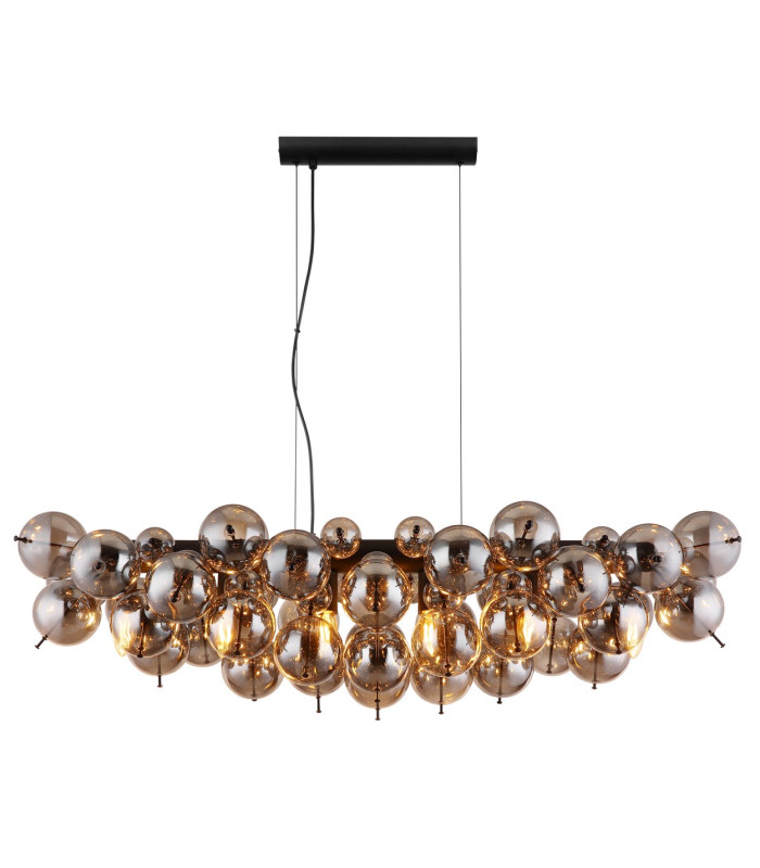 Udo Bar Pendant Ceiling Light Matt Black Balls Smoke Glass Shade 6x E14-3