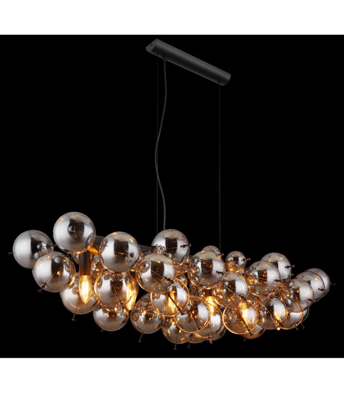 Udo Bar Pendant Ceiling Light Matt Black Balls Smoke Glass Shade 6x E14-4