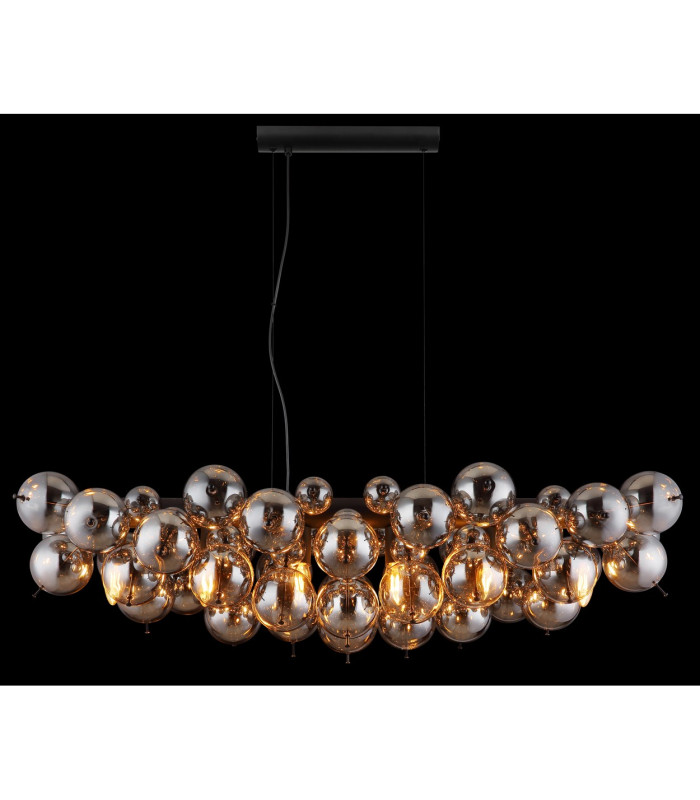 Udo Bar Pendant Ceiling Light Matt Black Balls Smoke Glass Shade 6x E14-5