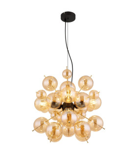 Udo Globe Pendant Ceiling Light Matt Black Balls Amber Glass Shade 4x E27-1