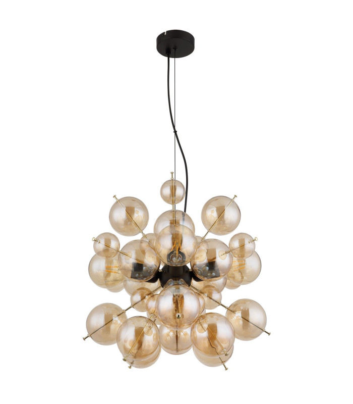 Udo Globe Pendant Ceiling Light Matt Black Balls Amber Glass Shade 4x E27-2