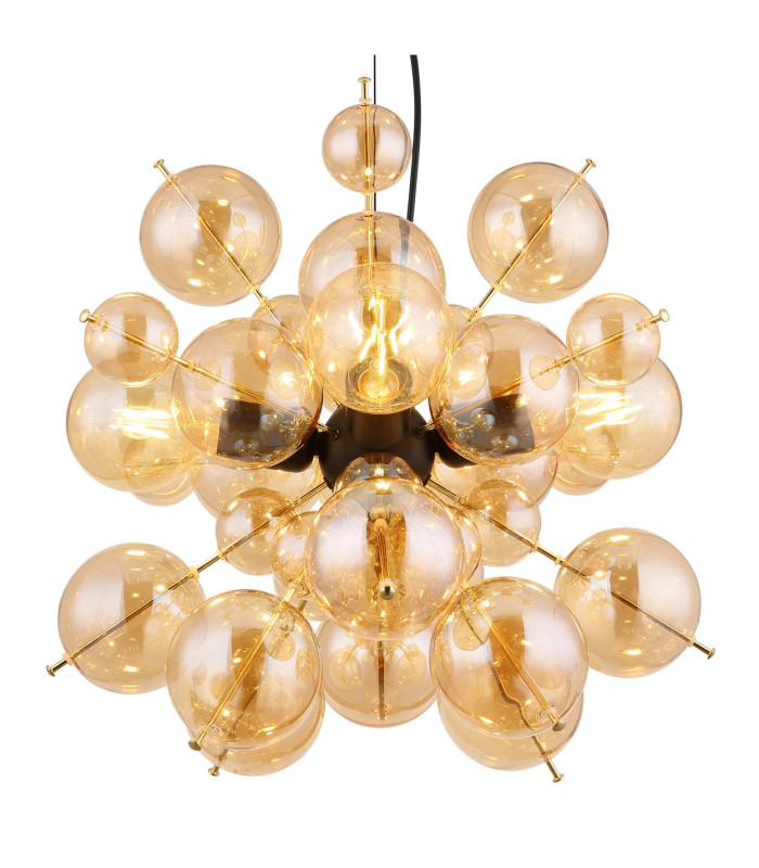 Udo Globe Pendant Ceiling Light Matt Black Balls Amber Glass Shade 4x E27-3