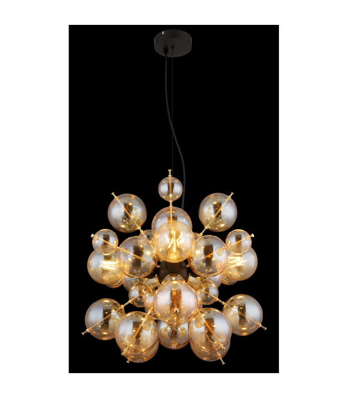 Udo Globe Pendant Ceiling Light Matt Black Balls Amber Glass Shade 4x E27-4