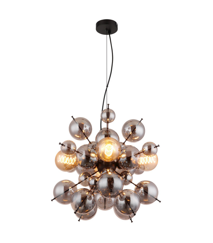 Udo Globe Pendant Ceiling Light Matt Black Balls Smoke Glass Shade 4x E27-1