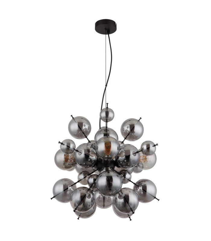 Udo Globe Pendant Ceiling Light Matt Black Balls Smoke Glass Shade 4x E27-2