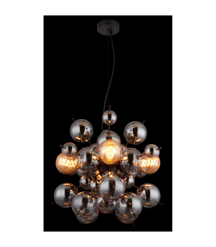 Udo Globe Pendant Ceiling Light Matt Black Balls Smoke Glass Shade 4x E27-4