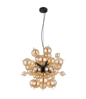 Udo Globe Pendant Ceiling Light Matt Black Balls Amber Glass Shade 6x E14-2