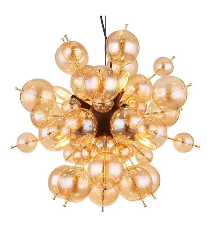 Udo Globe Pendant Ceiling Light Matt Black Balls Amber Glass Shade 6x E14-3