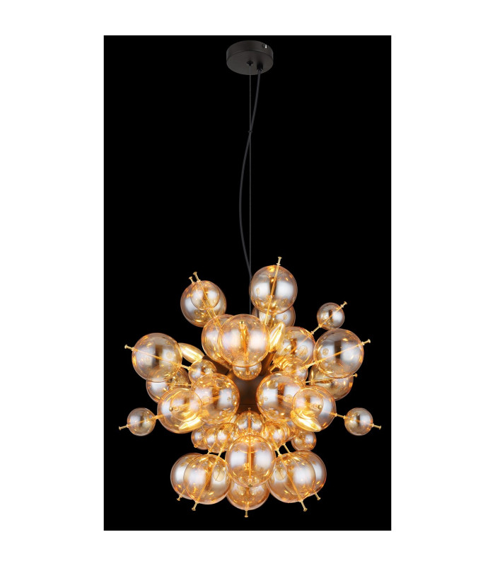 Udo Globe Pendant Ceiling Light Matt Black Balls Amber Glass Shade 6x E14-4