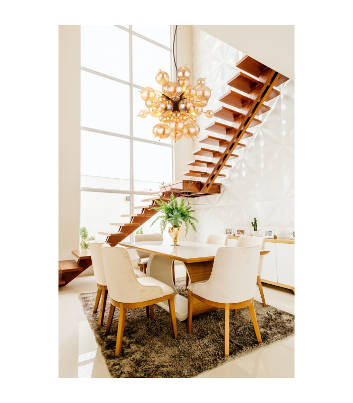 Udo Globe Pendant Ceiling Light Matt Black Balls Amber Glass Shade 6x E14-5