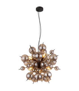 Udo Globe Pendant Ceiling Light Matt Black Balls Smoke Glass Shade 6x E14-1
