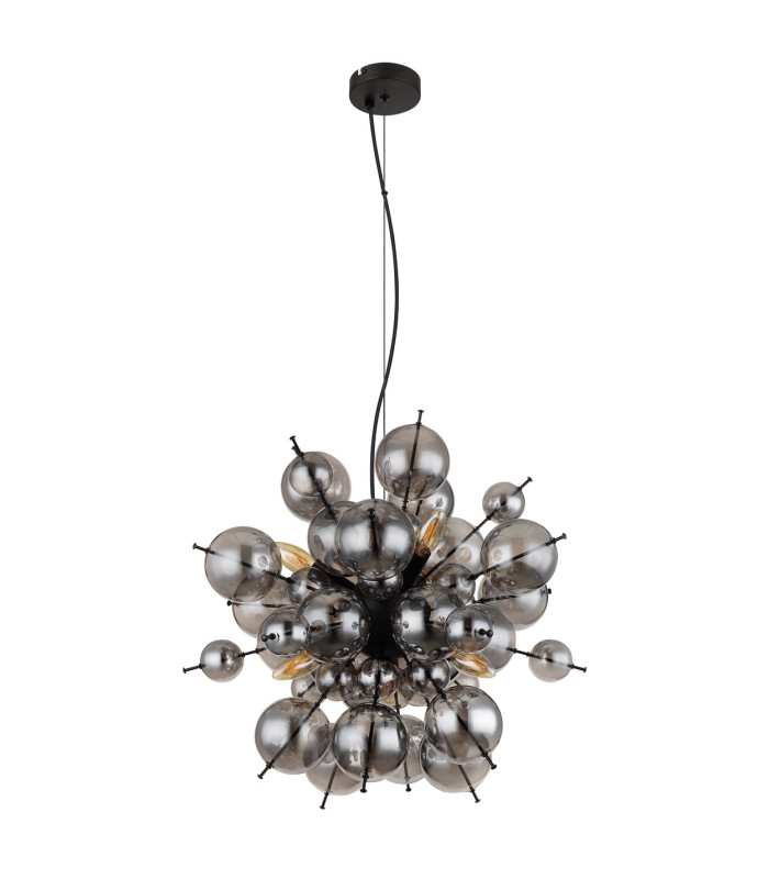 Udo Globe Pendant Ceiling Light Matt Black Balls Smoke Glass Shade 6x E14-2
