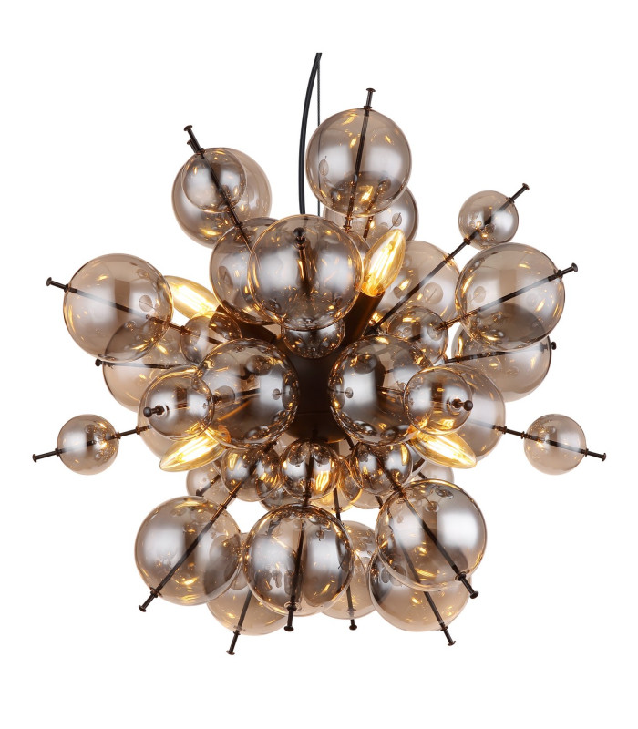 Udo Globe Pendant Ceiling Light Matt Black Balls Smoke Glass Shade 6x E14-3