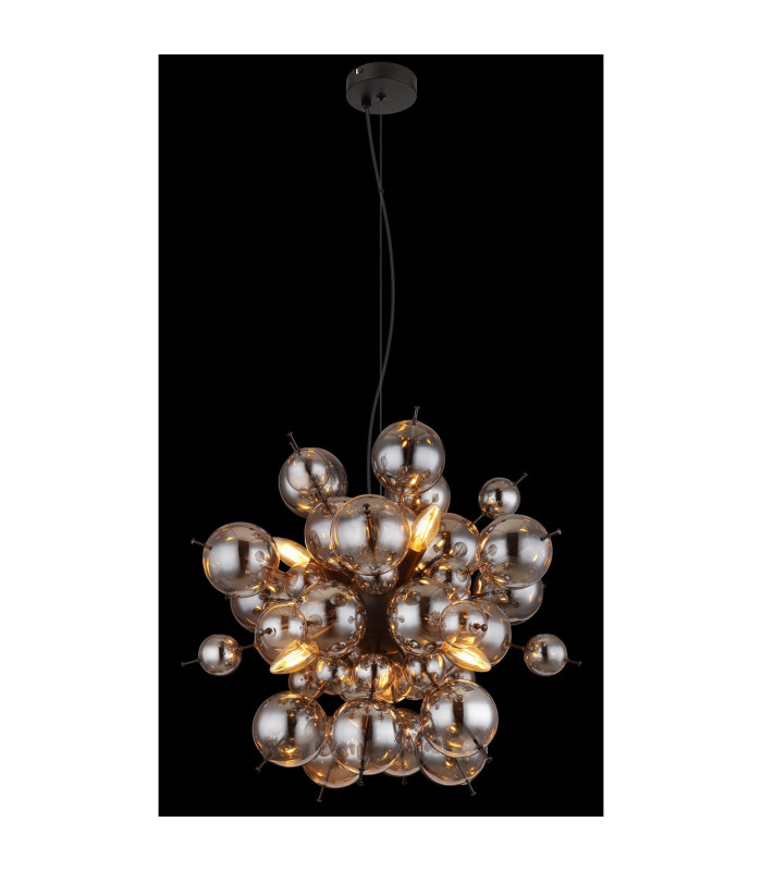 Udo Globe Pendant Ceiling Light Matt Black Balls Smoke Glass Shade 6x E14-4