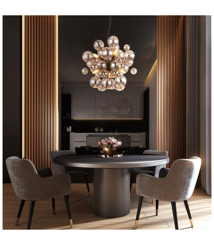 Udo Globe Pendant Ceiling Light Matt Black Balls Smoke Glass Shade 6x E14-5