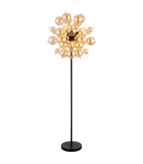 Udo Multi Arm Floor Lamp Matt Black Balls Amber Glass Shade 6x E14-1