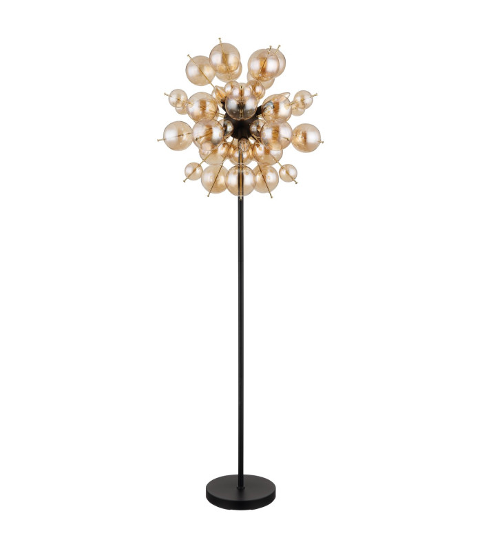 Udo Multi Arm Floor Lamp Matt Black Balls Amber Glass Shade 6x E14-2
