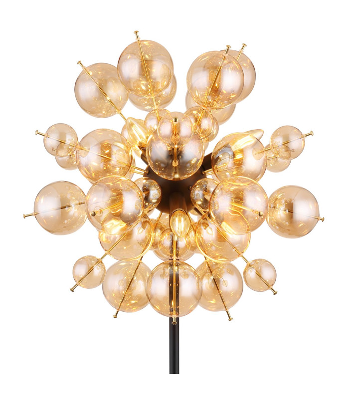 Udo Multi Arm Floor Lamp Matt Black Balls Amber Glass Shade 6x E14-3