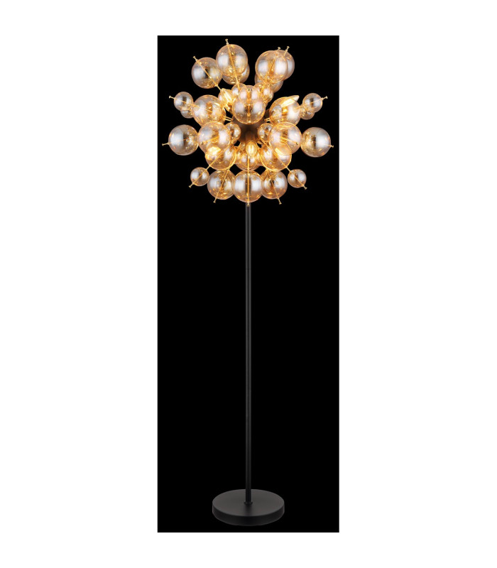 Udo Multi Arm Floor Lamp Matt Black Balls Amber Glass Shade 6x E14-4