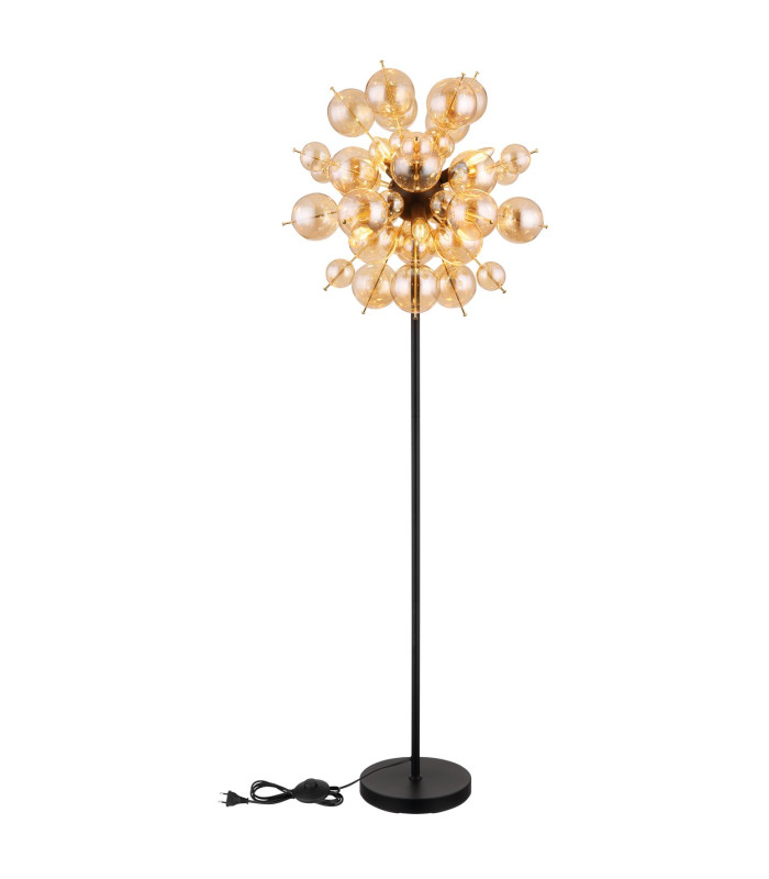 Udo Multi Arm Floor Lamp Matt Black Balls Amber Glass Shade 6x E14-5