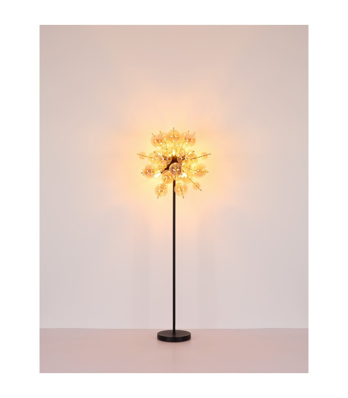 Udo Multi Arm Floor Lamp Matt Black Balls Amber Glass Shade 6x E14-7