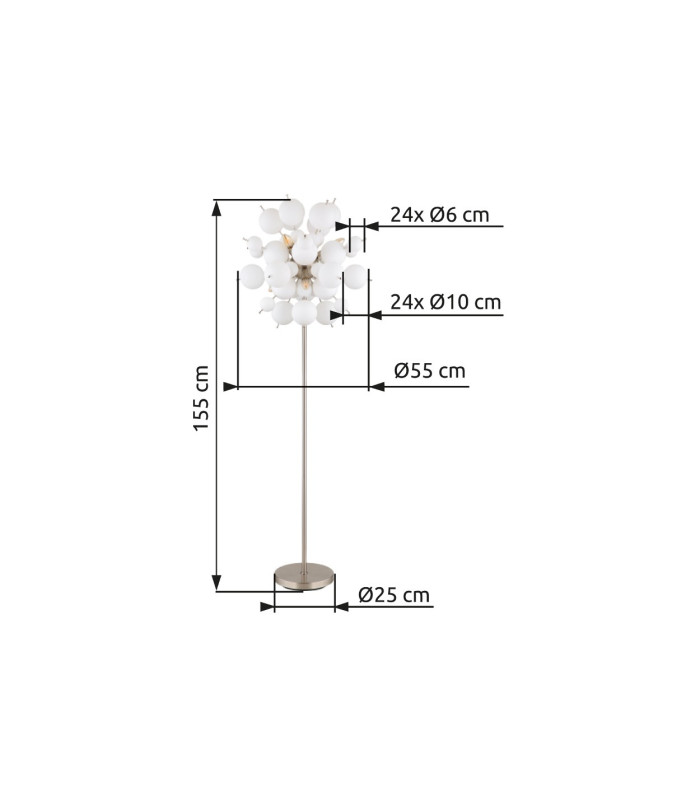 Udo Multi Arm Floor Lamp Nickel Matt Balls Opal Glass Shade 6x E14-6
