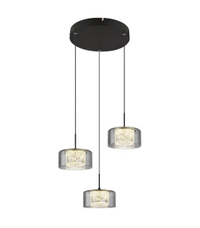 Fogsy Cluster Pendant Ceiling Light Matt Black Smoke Glass Shade 3x LED 4000K-1