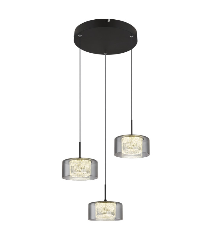 Fogsy Cluster Pendant Ceiling Light Matt Black Smoke Glass Shade 3x LED 4000K-1