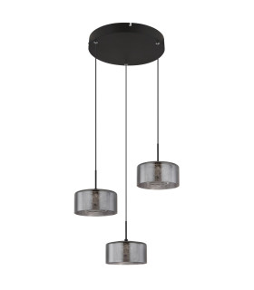Fogsy Cluster Pendant Ceiling Light Matt Black Smoke Glass Shade 3x LED 4000K-2
