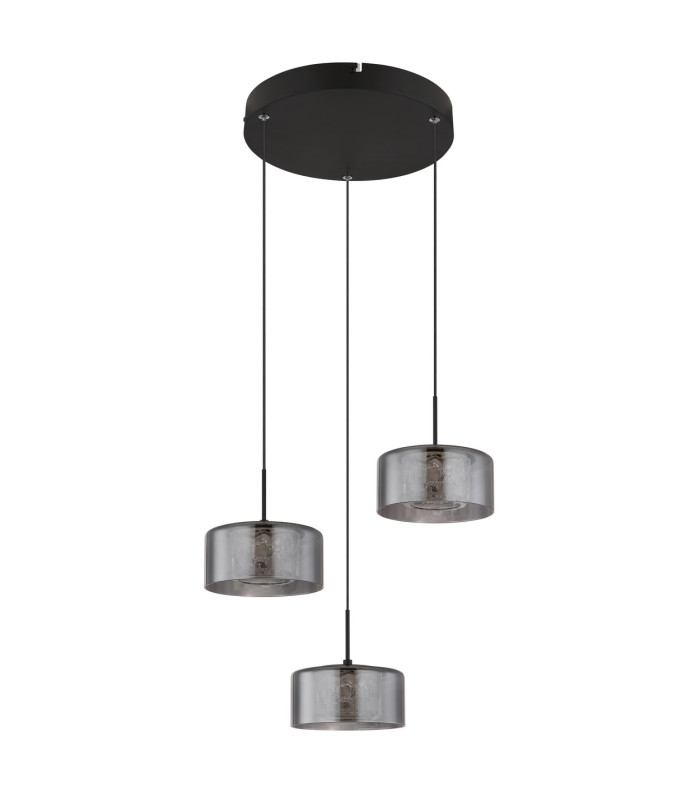 Fogsy Cluster Pendant Ceiling Light Matt Black Smoke Glass Shade 3x LED 4000K-2