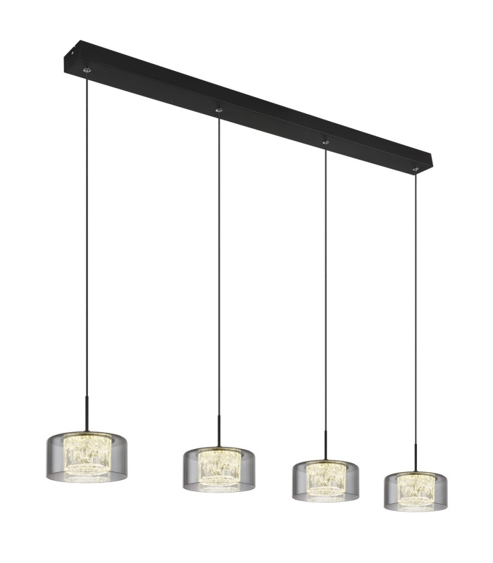 Fogsy Bar Pendant Ceiling Light Matt Black Smoke Glass Shade 4x LED 4000K-1
