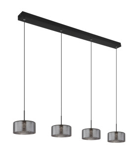 Fogsy Bar Pendant Ceiling Light Matt Black Smoke Glass Shade 4x LED 4000K-2