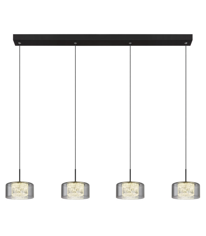 Fogsy Bar Pendant Ceiling Light Matt Black Smoke Glass Shade 4x LED 4000K-3
