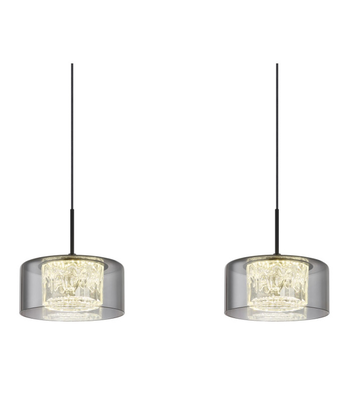 Fogsy Bar Pendant Ceiling Light Matt Black Smoke Glass Shade 4x LED 4000K-4