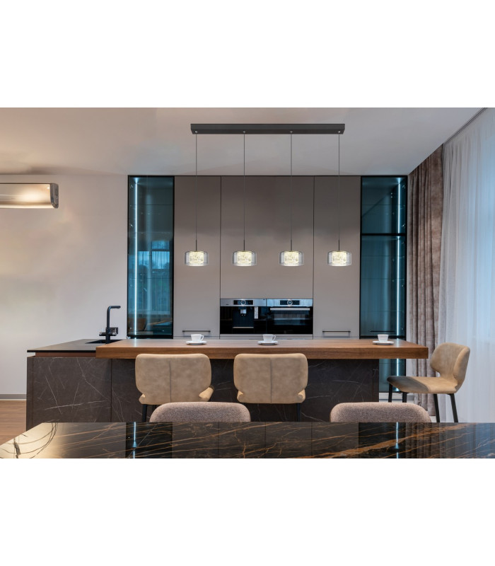 Fogsy Bar Pendant Ceiling Light Matt Black Smoke Glass Shade 4x LED 4000K-5