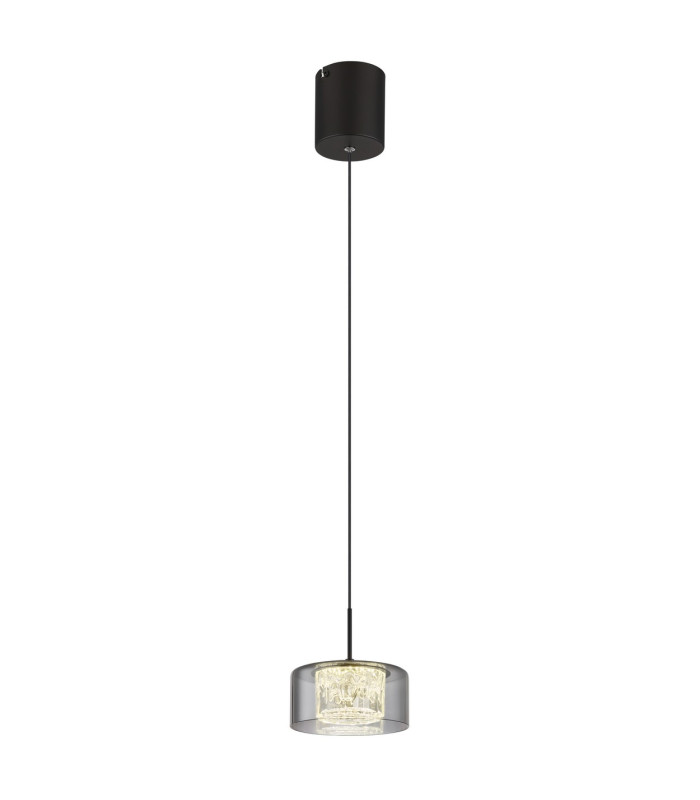 Fogsy Slim Pendant Ceiling Light Matt Black Smoke Glass Shade LED 4000K-1