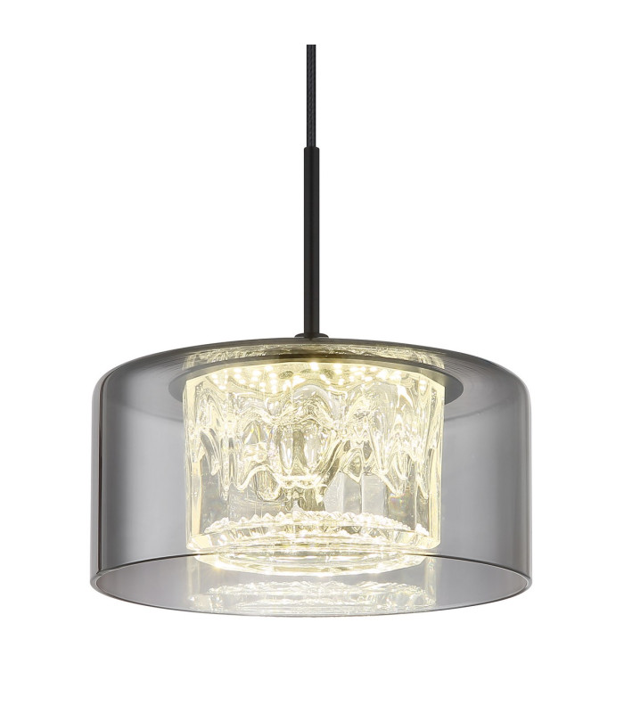 Fogsy Slim Pendant Ceiling Light Matt Black Smoke Glass Shade LED 4000K-3