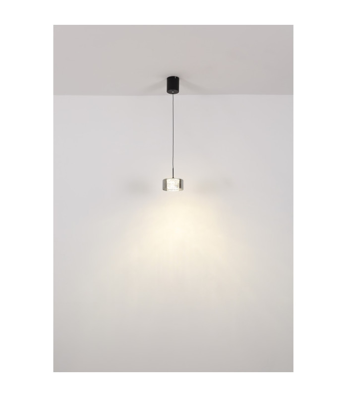 Fogsy Slim Pendant Ceiling Light Matt Black Smoke Glass Shade LED 4000K-5