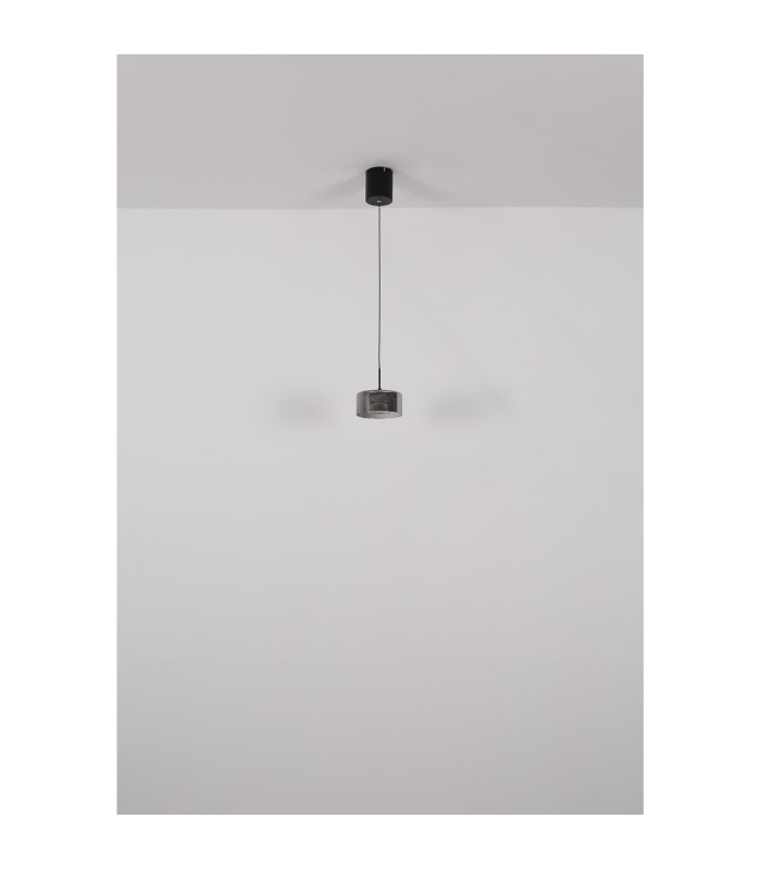 Fogsy Slim Pendant Ceiling Light Matt Black Smoke Glass Shade LED 4000K-6